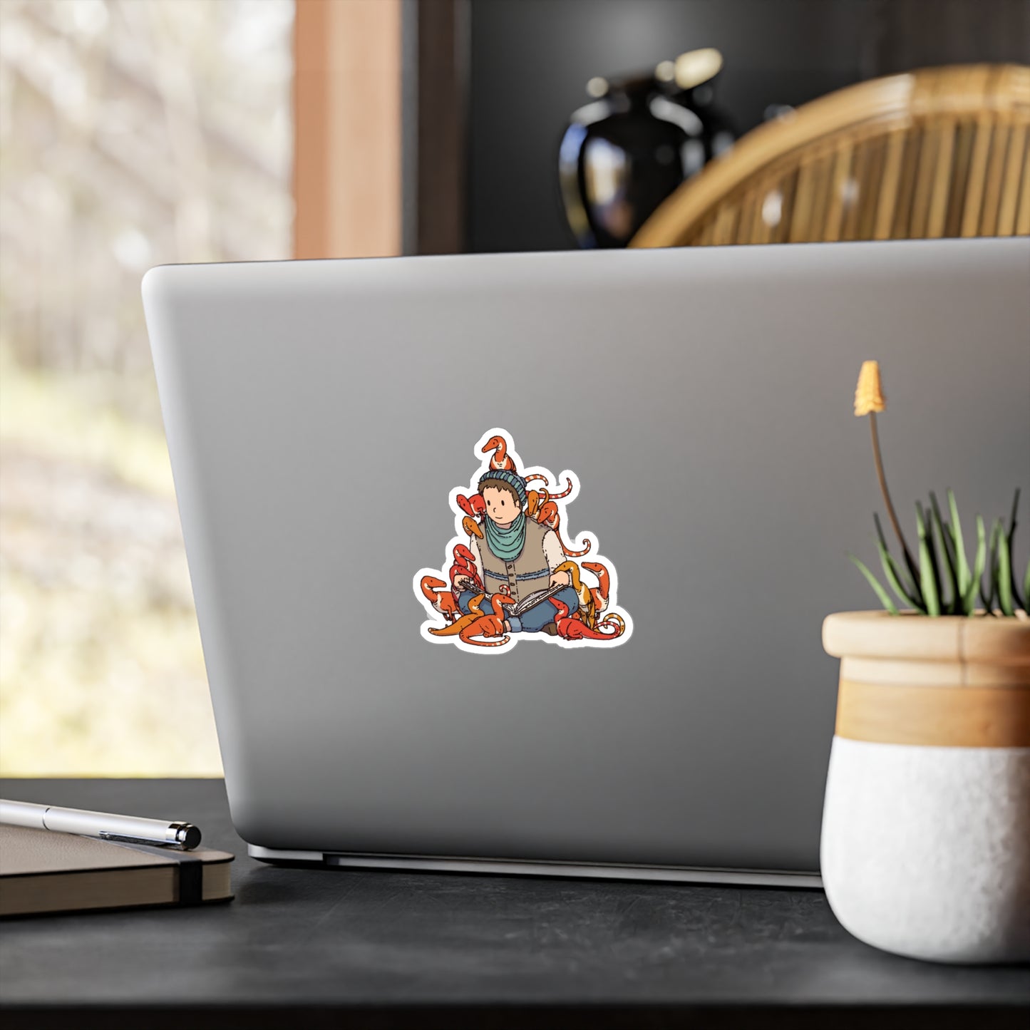 Reading to Compsognathus Sticker