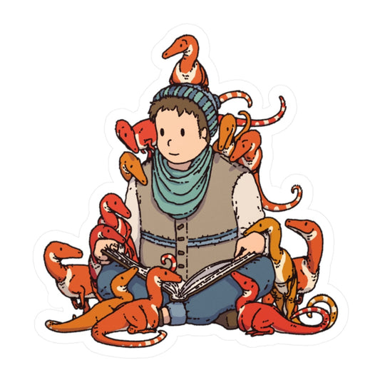 Reading to Compsognathus Sticker