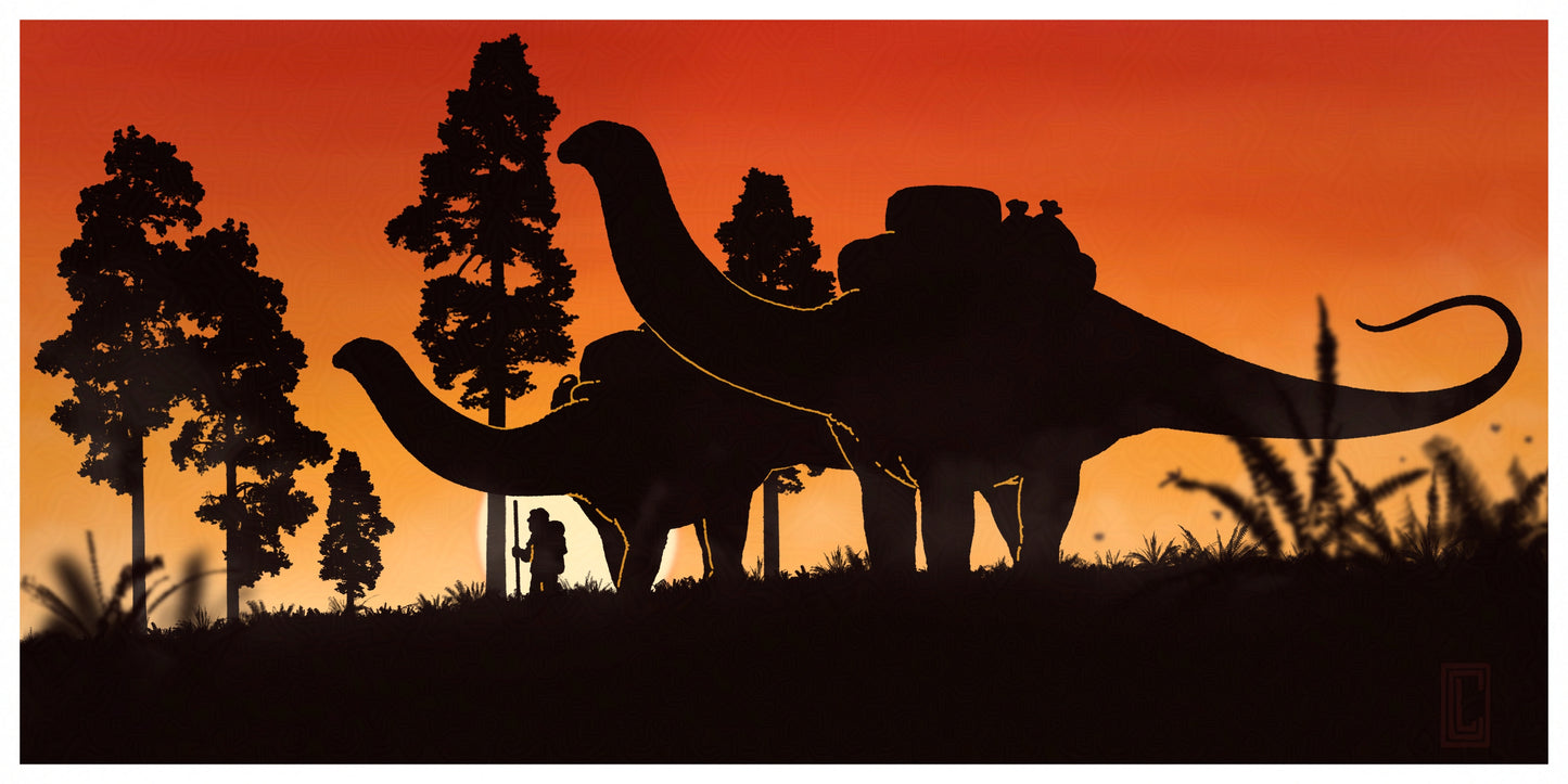 Apatosaurus Caravan at Sunset